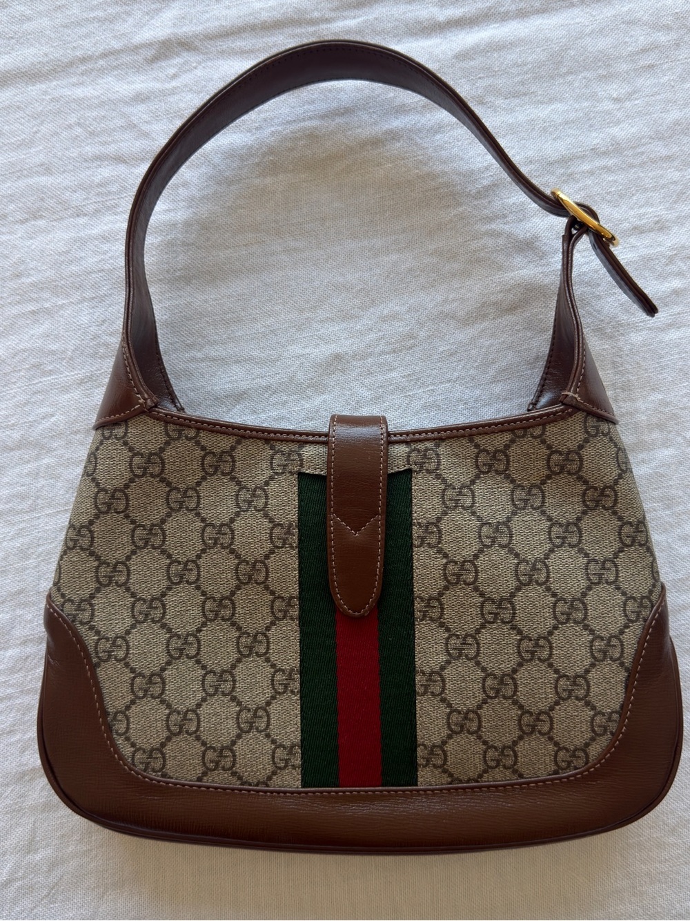 Gucci Brown GG Canvas Shoulder Bag with Green-Red Web Stripe - Picture 2 of 8
